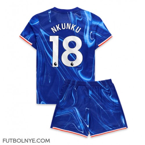 Camiseta Chelsea Christopher Nkunku #18 Primera Equipación para niños 2024-25 manga corta (+ pantalones cortos)